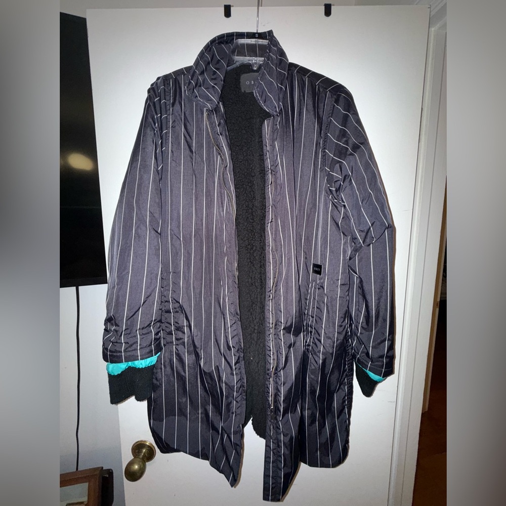 Obey Coat .   Black Striped Trench Coat. Size S